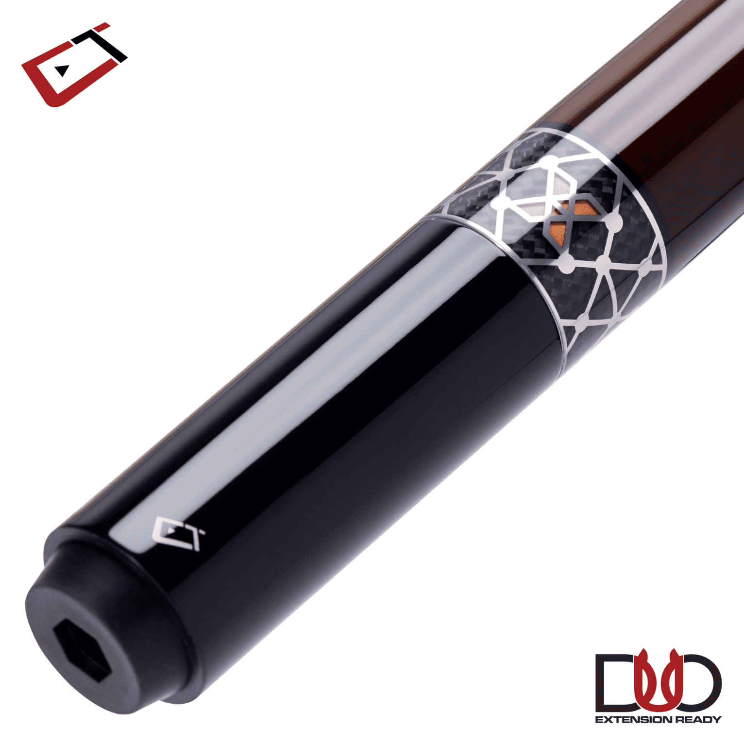 BAGUETTE DE BILLARD CUETEC CYNERGY MARRON ET ARGENT X AMBRE AVEC WRAP EN POLYMÈRE PERFORÉ 12.5MM 19OZ