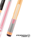POISON CANDY SUGAR POOL CUE WITH CARBON FIBER SHAFT - PEACH/PINK - NO WRAP 12.4MM 19OZ