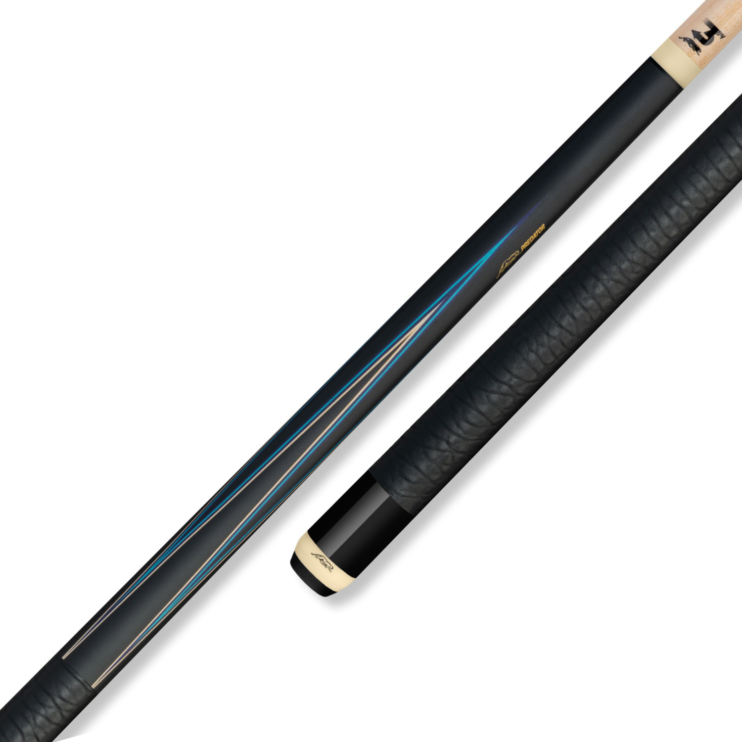 BAGUETTE DE BILLARD PREDATOR SNEAKY PETE 4 POINTES - NOIR ET BLEU - POIGNÉE EN CUIR AVEC MOTIF D'ÉLÉPHANT (FLÈCHE NON INCLUSE)