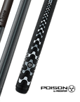 POISON VX BREAK/JUMP CUE WITH VENOM CARBON FIBER SHAFT - BLACK/GREY - TRI-COLOR GTX PATTERN WRAP 13MM 19OZ