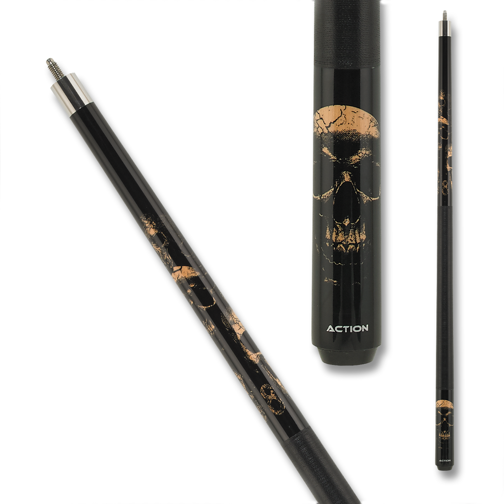 BAGUETTE DE BILLARD ACTION EBM18 MOTIF CRÂNES FISSURÉS GRIP NOIR ET BEIGE 13MM 19OZ