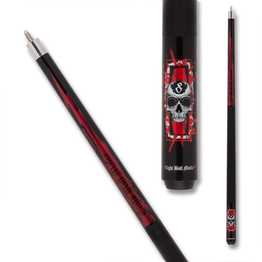 BAGUETTE DE BILLARD ACTION EBM32 MOTIF CRÂNE 8 GRIP NOIR ET ROUGE 13MM 19OZ