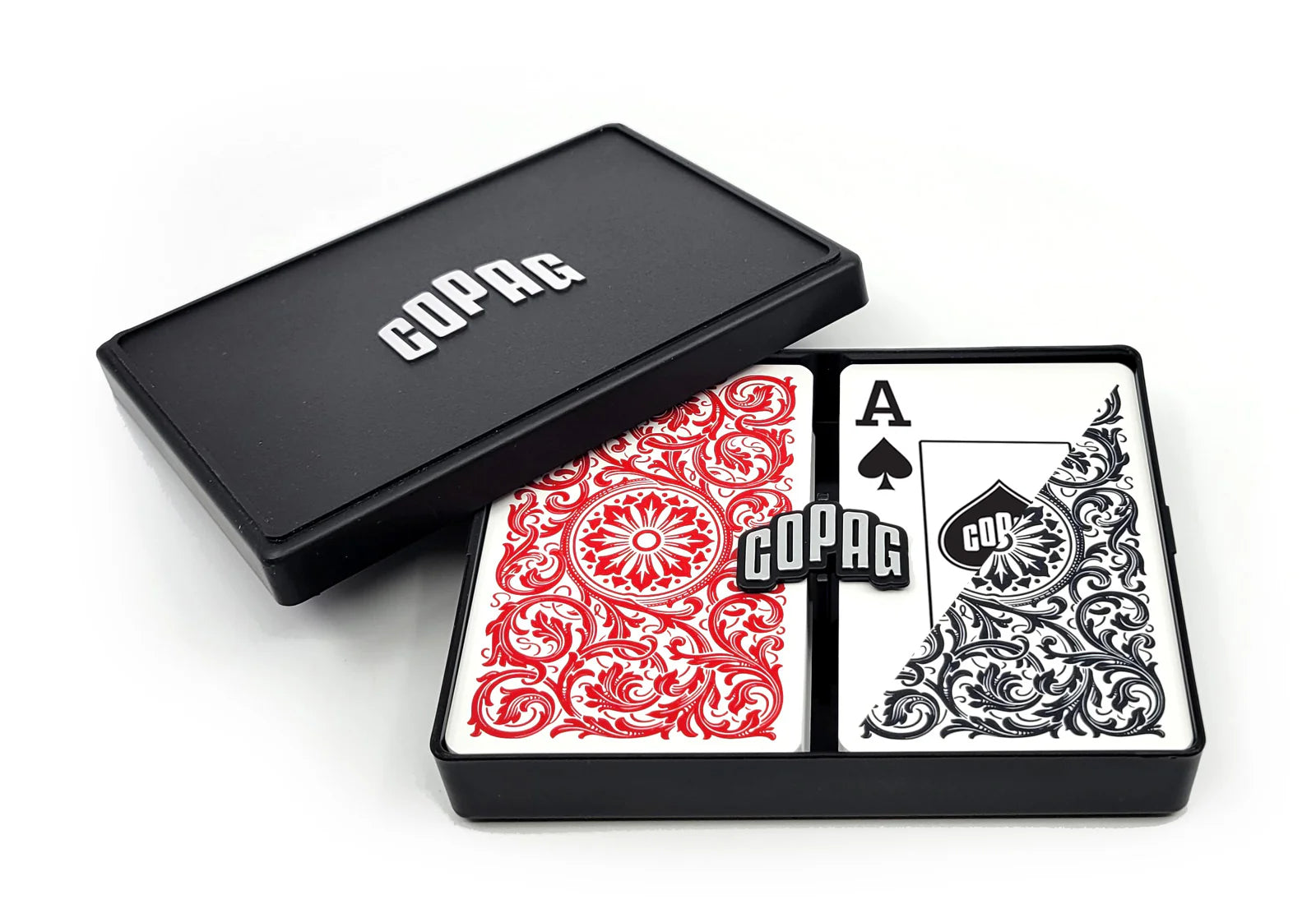 COPAG JEU DE CARTES BRIDGE EN PLASTIQUE DOUBLE ENSEMBLE 1546 JUMBO ROUGE ET NOIR
