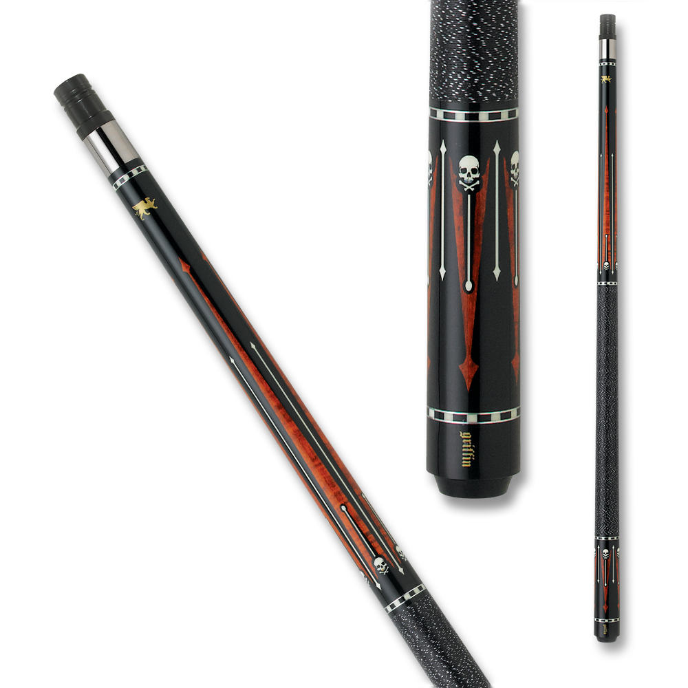BAGUETTE DE BILLARD GRIFFIN GR30 MOTIF FLÈCHES ET CRÂNES GRIP NOIR ET BRUN ET BLANC 13MM 19OZ