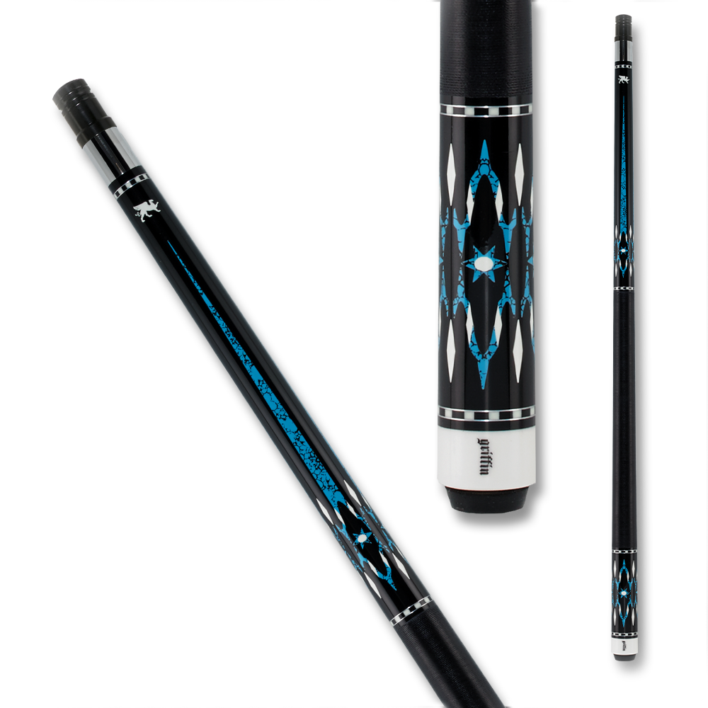 BAGUETTE DE BILLARD GRIFFIN GR42 GRIP NOIR ET BLANC ET BLEU 13MM 19OZ