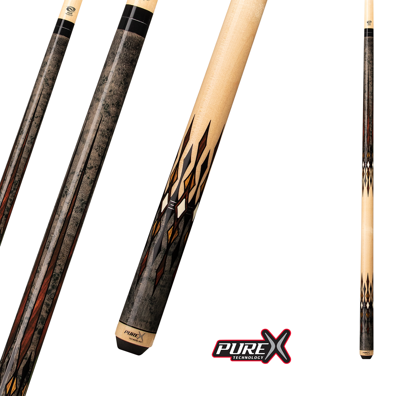 BAGUETTE DE BILLARD PURE X ÉRABLE BIRDSEYE ET TEINTE GRIS AVEC COCOBOLO 13MM 19OZ