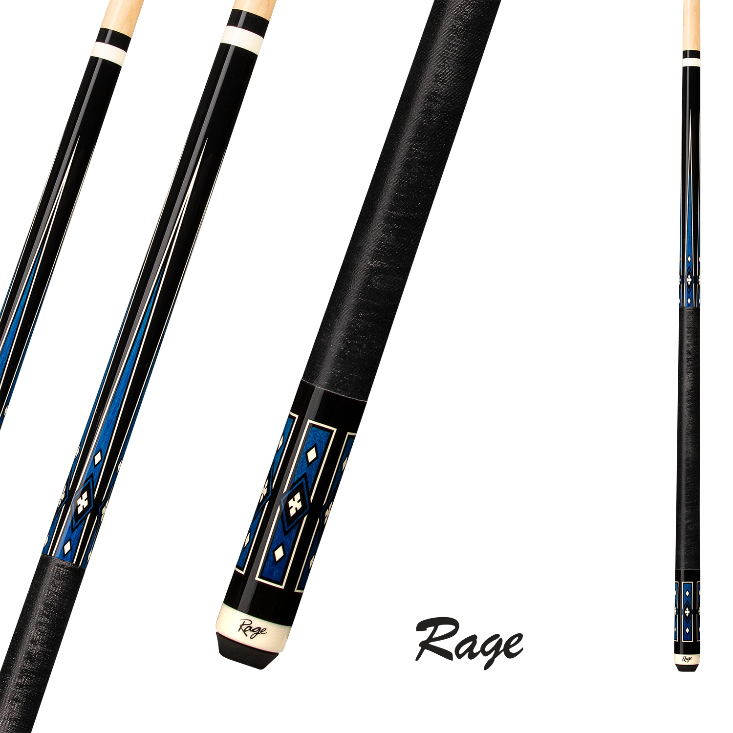 BAGUETTE DE BILLARD RAGE OJOS AZULES BLEU ET NOIR 19OZ 13MM AVEC WRAP