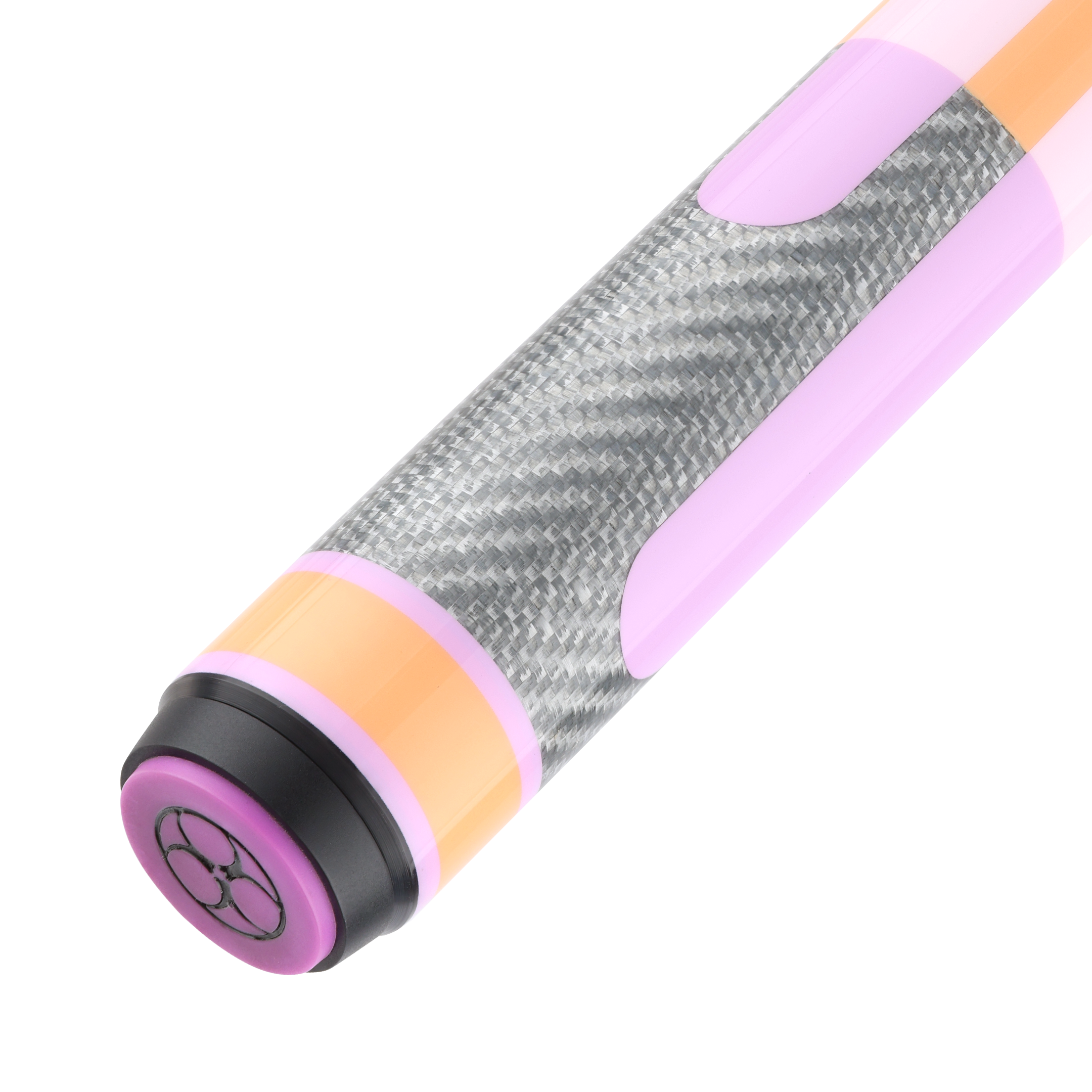 POISON CANDY SUGAR POOL CUE WITH CARBON FIBER SHAFT - PEACH/LAVENDER - NO WRAP 12.4MM 19OZ
