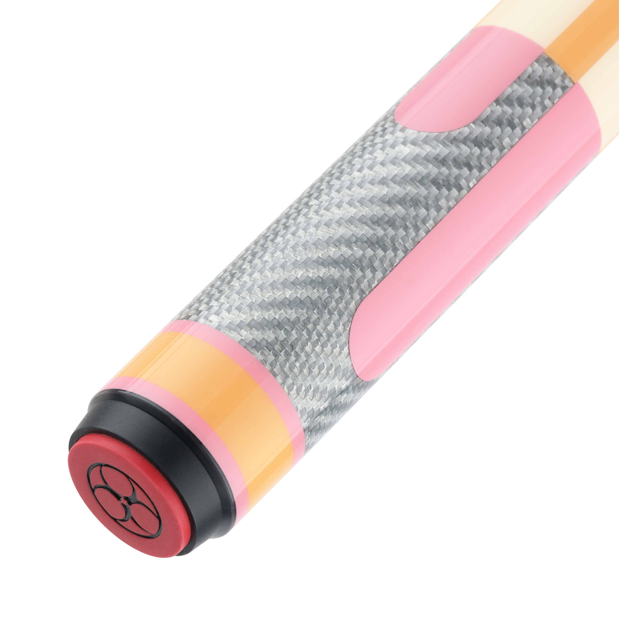 POISON CANDY SUGAR POOL CUE WITH CARBON FIBER SHAFT - PEACH/PINK - NO WRAP 12.4MM 19OZ