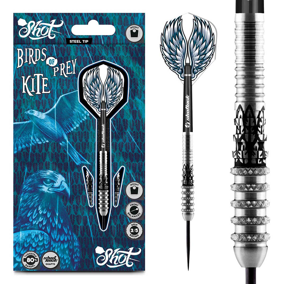 FLÉCHETTES SHOT BIRDS OF PREY KITE POINTE D'ACIER - BARREAUX EN TUNGSTÈNE À 80%