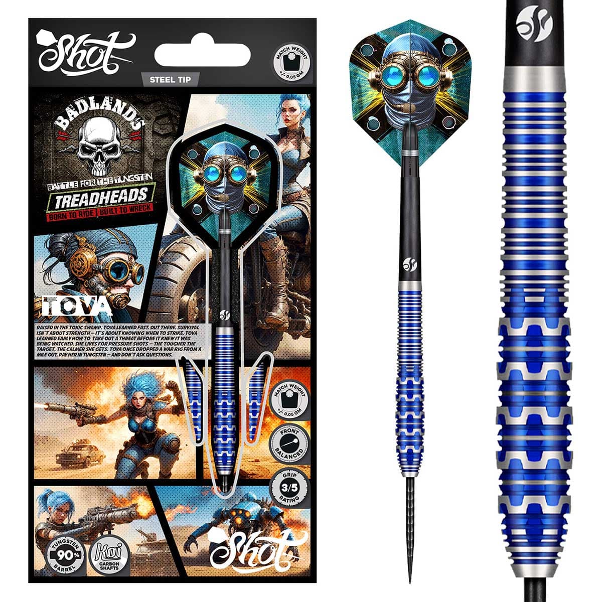 SHOT BADLANDS TOVA STEEL TIP DART SET - 90% TUNGSTEN BARRELS