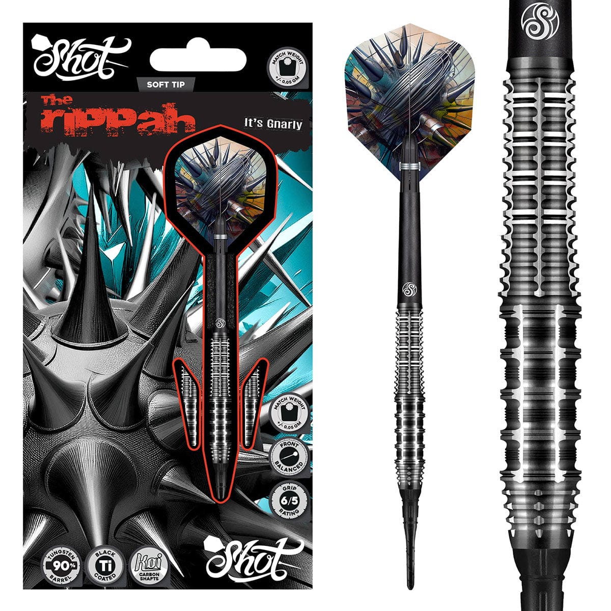 SHOT GNARLY RIPPAH SOFT TIP DART SET - 90% TUNGSTEN DART BARRELS