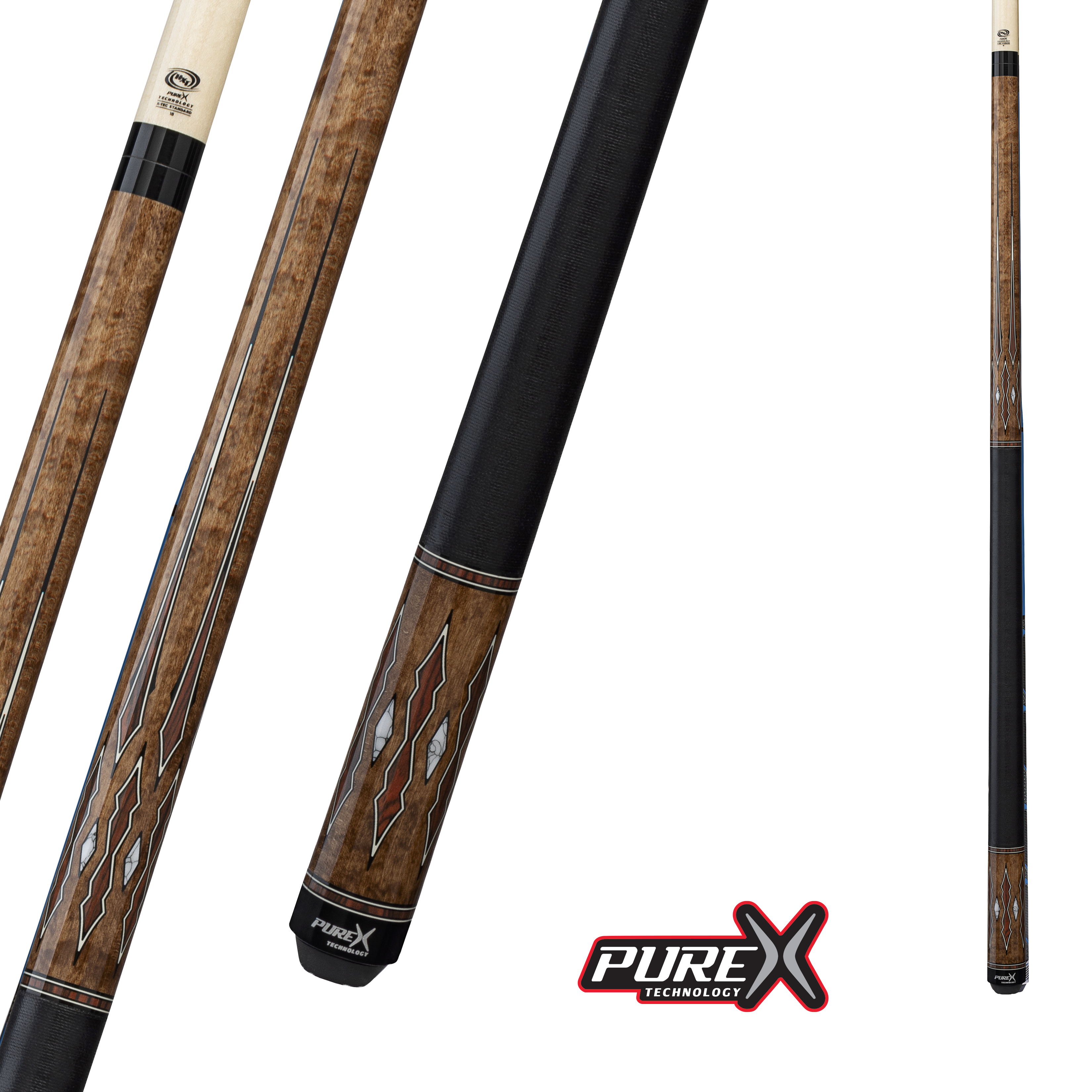 BAGUETTE DE BILLARD PURE X ÉRABLE TEINTÉ CAFÉ ET COCOBOLO AVEC POINTES BLANCHES GRIP LIN 13MM 19OZ