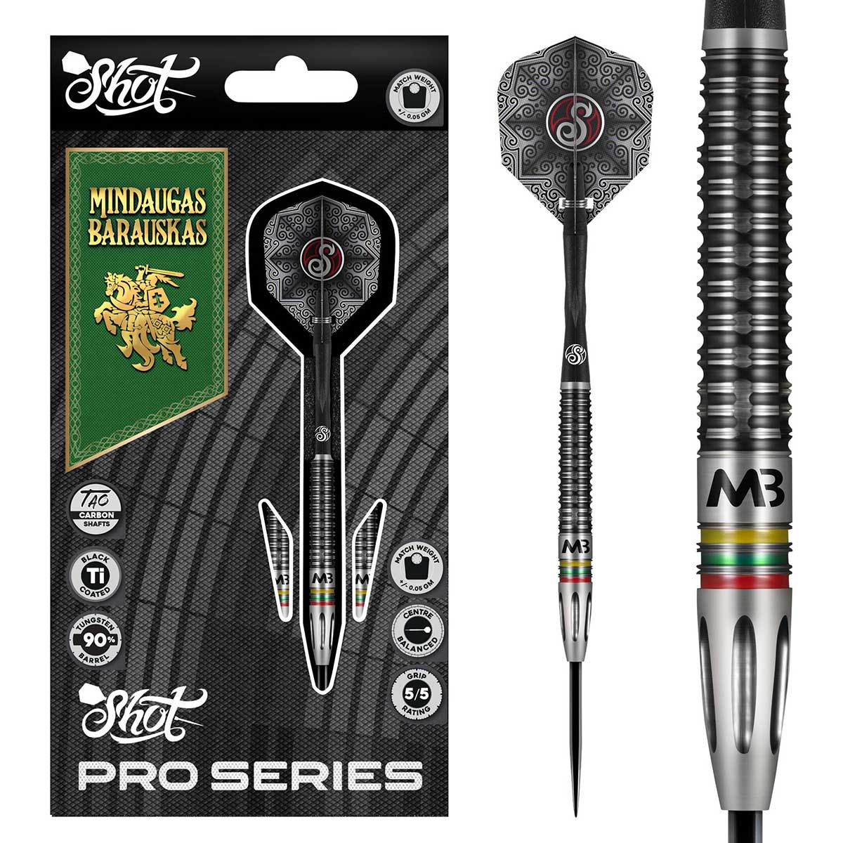 FLÉCHETTES SHOT PRO SERIES - MINDAUGAS BARAUSKAS POINTE D'ACIER - BARREAUX EN TUNGSTÈNE À 90%