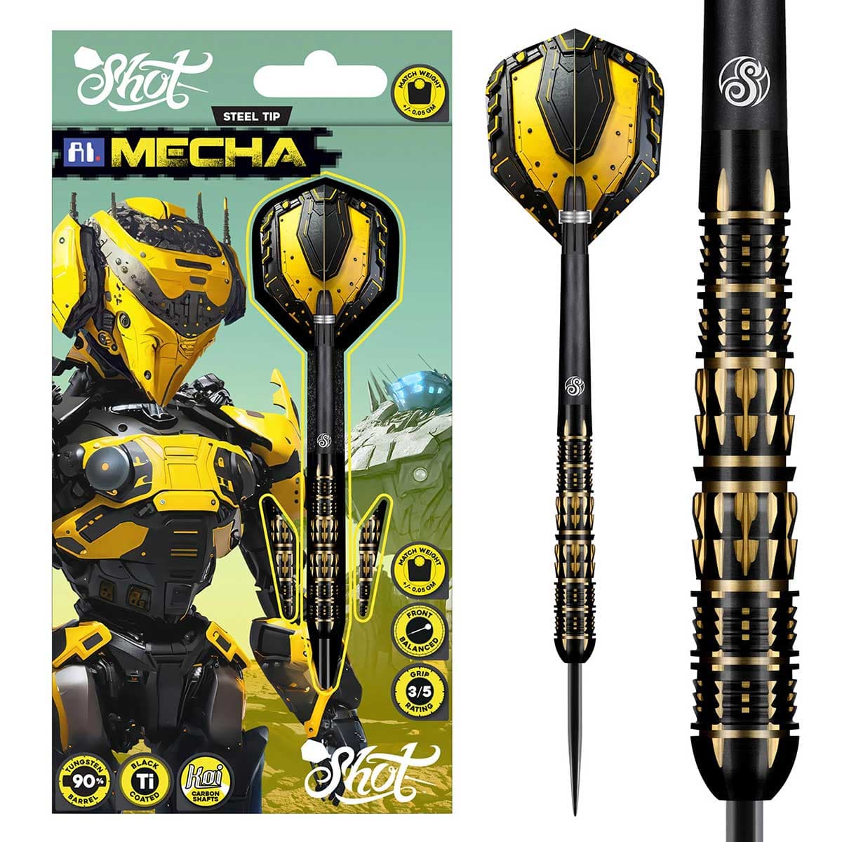 SHOT AI MECHA STEEL TIP DART SET - 90% TUNGSTEN BARRELS