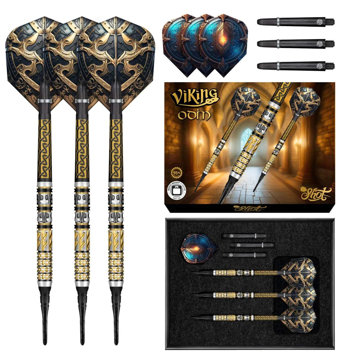 SHOT VIKING ODIN SOFT TIP DART SET - 95% TUNGSTEN DART BARRELS