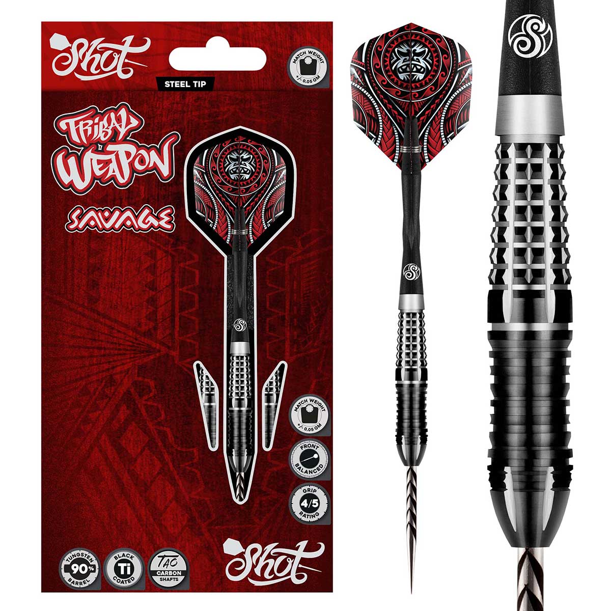 SHOT TRIBAL WEAPON SAVAGE STEEL TIP DART SET - 90% TUNGSTEN BARRELS