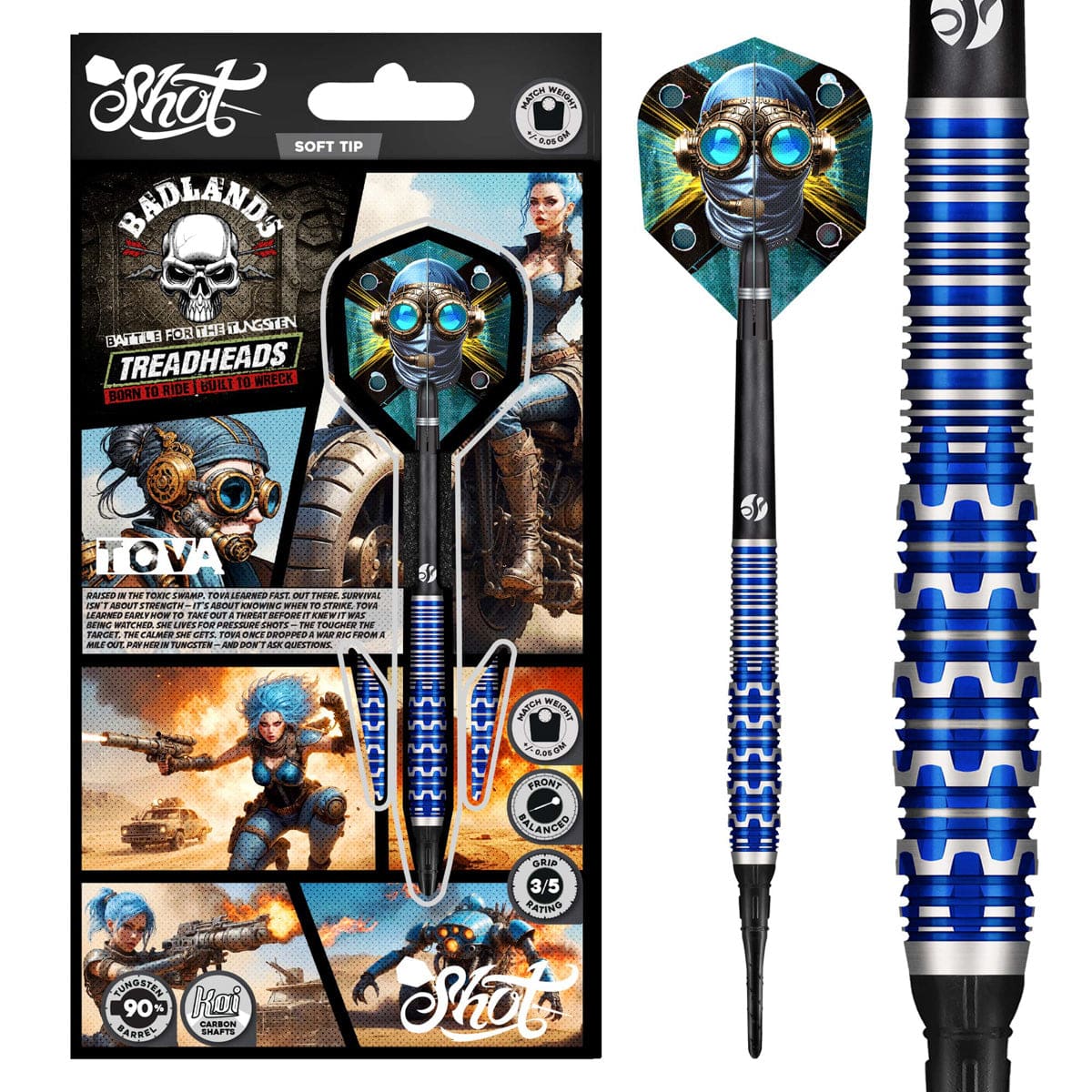 SHOT BADLANDS TOVA SOFT TIP DART SET - 90% TUNGSTEN BARRELS