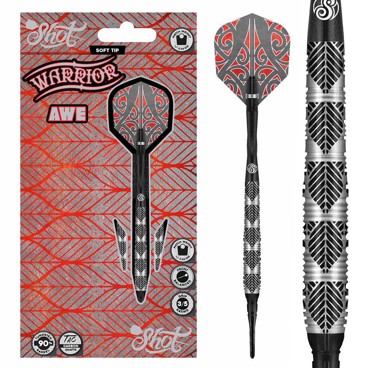 FLÉCHETTTES SHOT WARRIOR AWE POINTE SOUPLE - BARREAUX EN TUNGSTÈNE À 90%