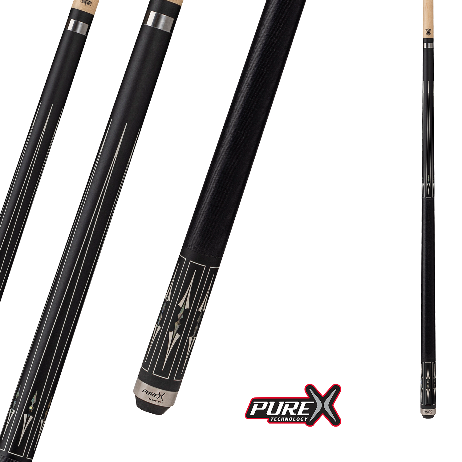PURE X POOL CUE MATTE BLACK &amp; MOTHER OF PEARL 19OZ 11.75MM WITH WRAP