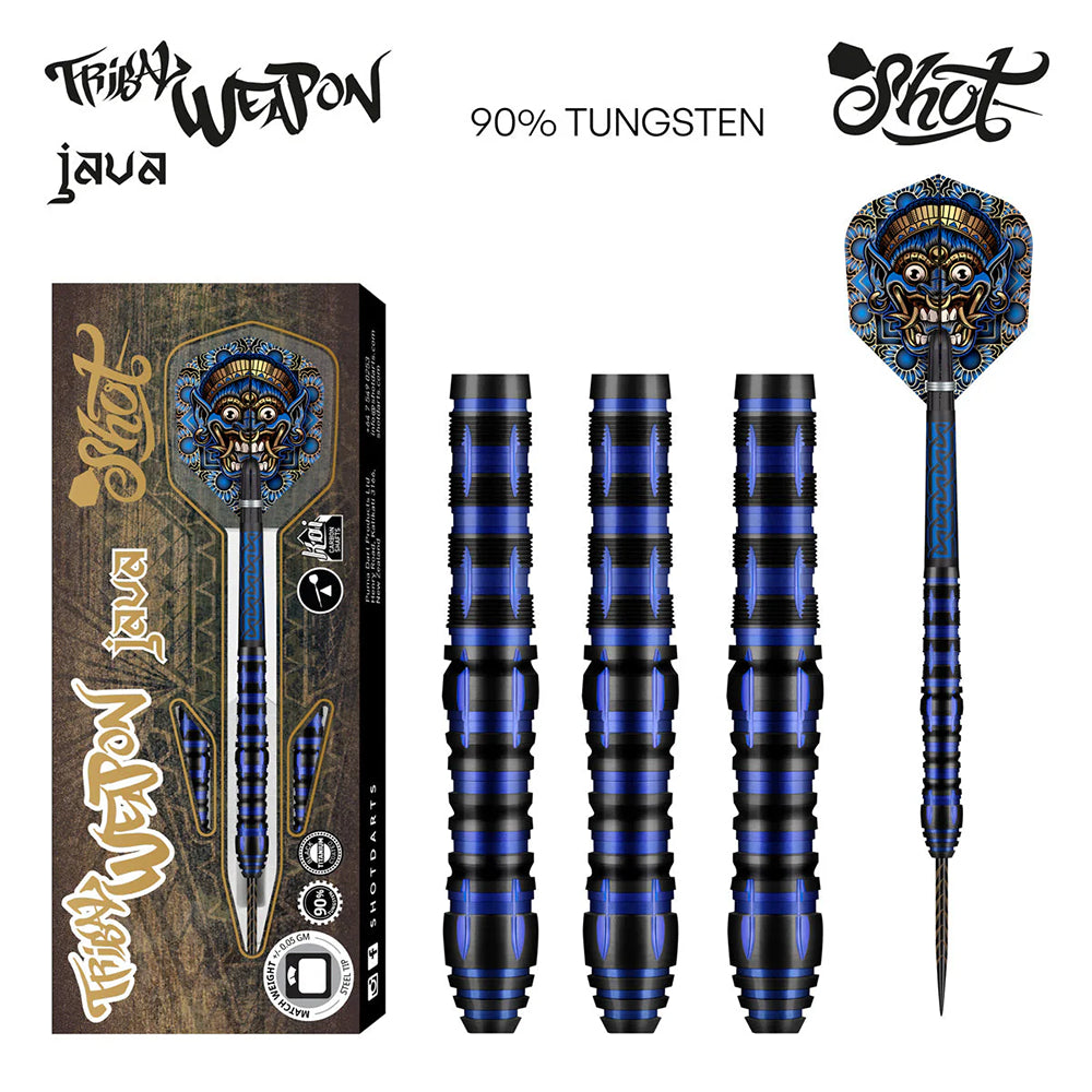 SHOT TRIBAL WEAPON JAVA STEEL TIP DARTS SET 90% TUNGSTEN 23G
